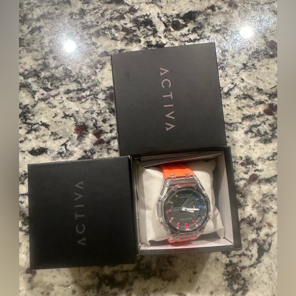 Activa Men's Dynamic Black and Orange Watch